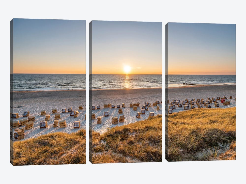 Beach Chairs At Kampen Beach On Sylt by Jan Becke 3-piece Canvas Print
