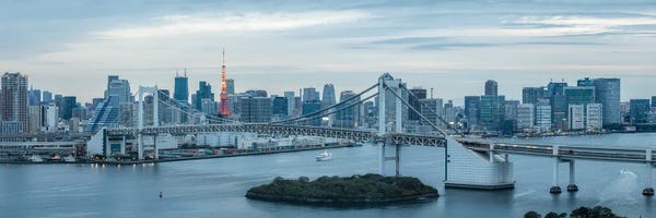 Rainbow Bridge And Tokyo Tower, Tokyo Bay, Odaiba, Tokyo, Japan