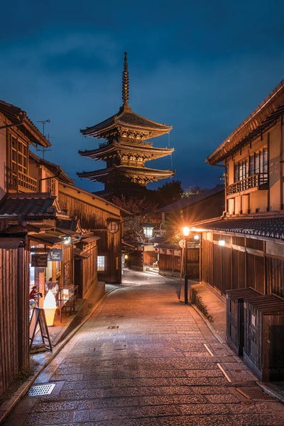 Pagodas: Yasaka Pagoda At Night, Yasaka Street, Kyoto, Japan by Jan Becke