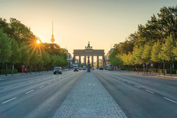 Berlin Sunrise With View Of Brandenburg Gate (Brandenburger Tor) And Fernsehturm Berlin