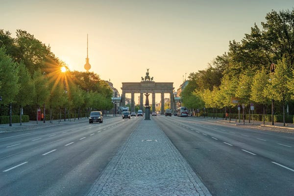 The Brandenburg Gate: Berlin Sunrise With View Of Brandenburg Gate (Brandenburger Tor) And Fernsehturm Berlin by Jan Becke