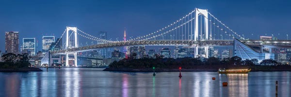 Tokyo: Rainbow Bridge Panorama At Night, Odaiba, Tokyo, Japan by Jan Becke
