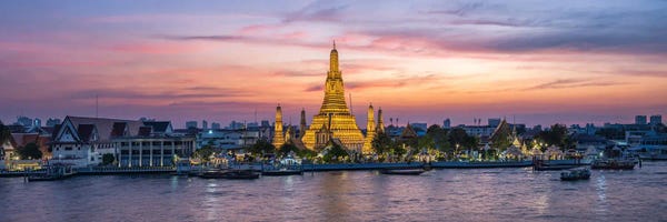 Sunset Panorama Of Wat Arun Temple In Bangkok, Thailand
