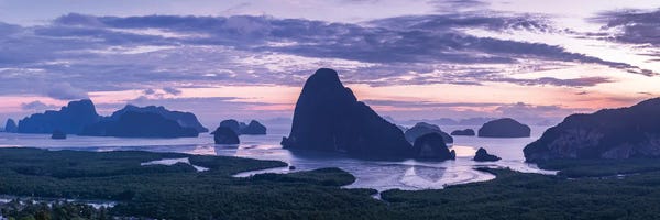 Phang Nga Bay Panorama At Dawn Seen From Samet Nangshe Viewpoint, Thailand