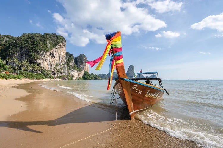 Long-Tail Boat At Tonsai Beach, Krabi Province, Thailand by Jan Becke wall art