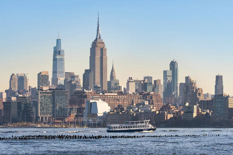 Manhattan Skyline At Sunrise With View Of Empire State Building, New York City, Usa