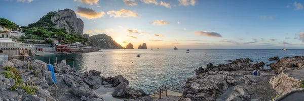 Nautical: Marina Piccola Harbor Panorama At Sunrise, Capri Island, Italy by Jan Becke
