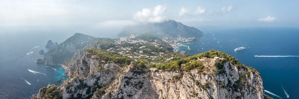 Cliffs: Aerial Panorama Of Capri Island With View Of Monte Tiberio (Mount Tiberio), Campania, Italy by Jan Becke