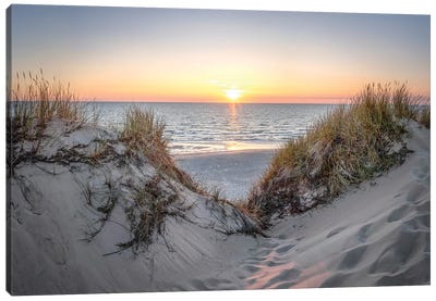 Sunset At The Dune Beach, North Sea, Sylt Canvas Art Print - Sunrises & Sunsets Scenic Photography