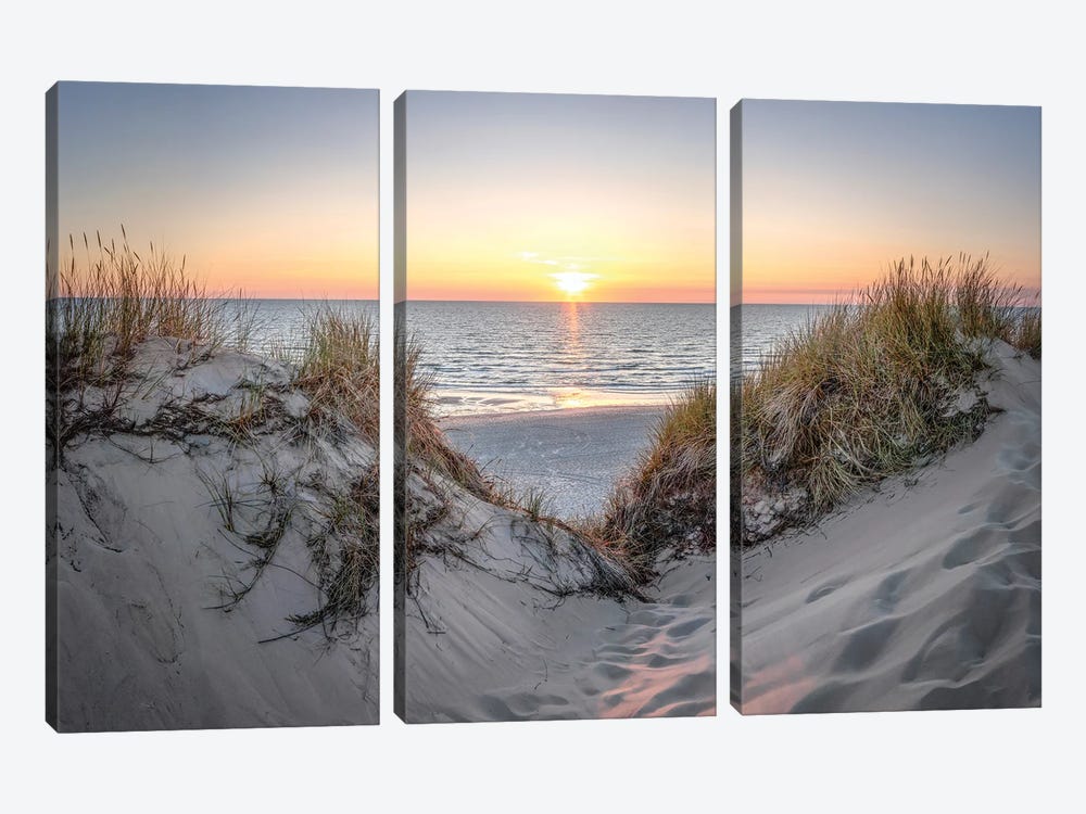 Sunset At The Dune Beach, North Sea, Sylt by Jan Becke 3-piece Canvas Art Print