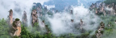 Stone Pillars And Sea Of Clouds Panorama At Zhangjiajie National Forest Park, Hunan Province, China by Jan Becke framed canvas print