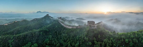 Aerial Sunrise Panorama Of The Great Wall Of China