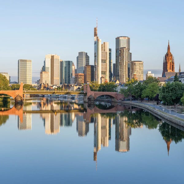 Central Business District (Bankenviertel) At Sunrise, Frankfurt Am Main, Hesse, Germany