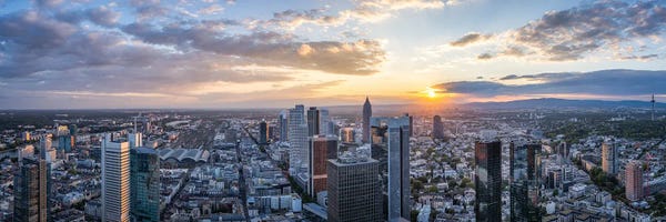 Frankfurt Am Main Sunset Panorama Of The Central Business District (Bankenviertel), Hesse, Germany