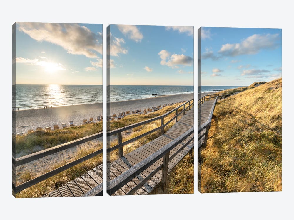 Sunset At The Rotes Kliff On Sylt by Jan Becke 3-piece Canvas Art Print