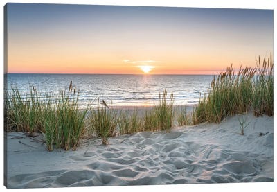 Beautiful Sunset At The Beach Canvas Art Print - Large Scenic & Landscape Art