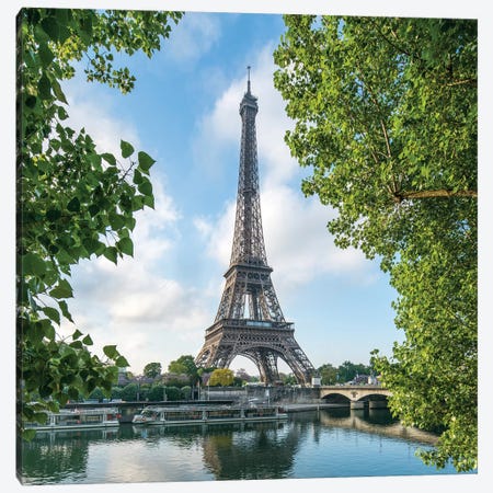 Eiffel Tower At The Banks Of The Seine In Spring Canvas Print #JNB30} by Jan Becke Canvas Wall Art