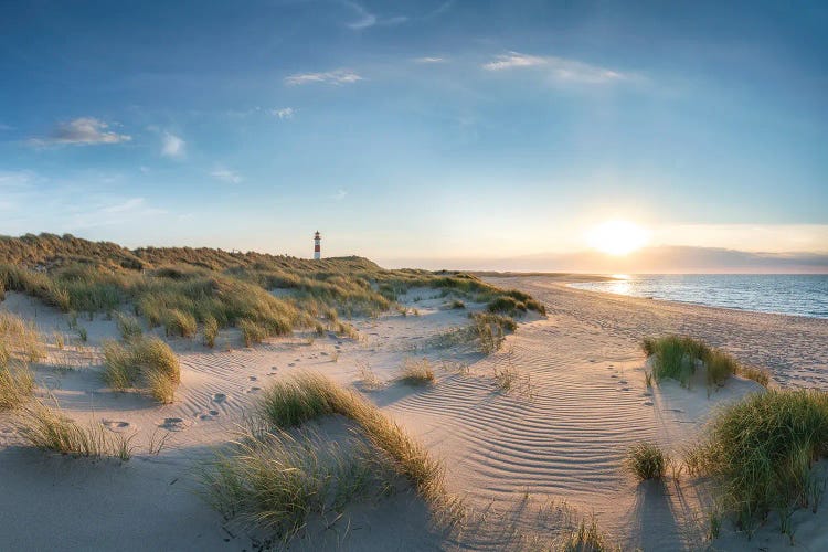 Dune Landscape With Lighthouse At Sunset, North Sea Coast, Sylt, Germany