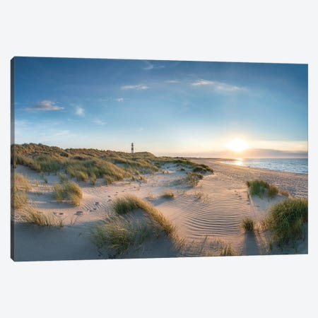 Dune Landscape With Lighthouse At Sunset, North Sea Coast, Sylt, Germany Canvas Print #JNB313} by Jan Becke Art Print