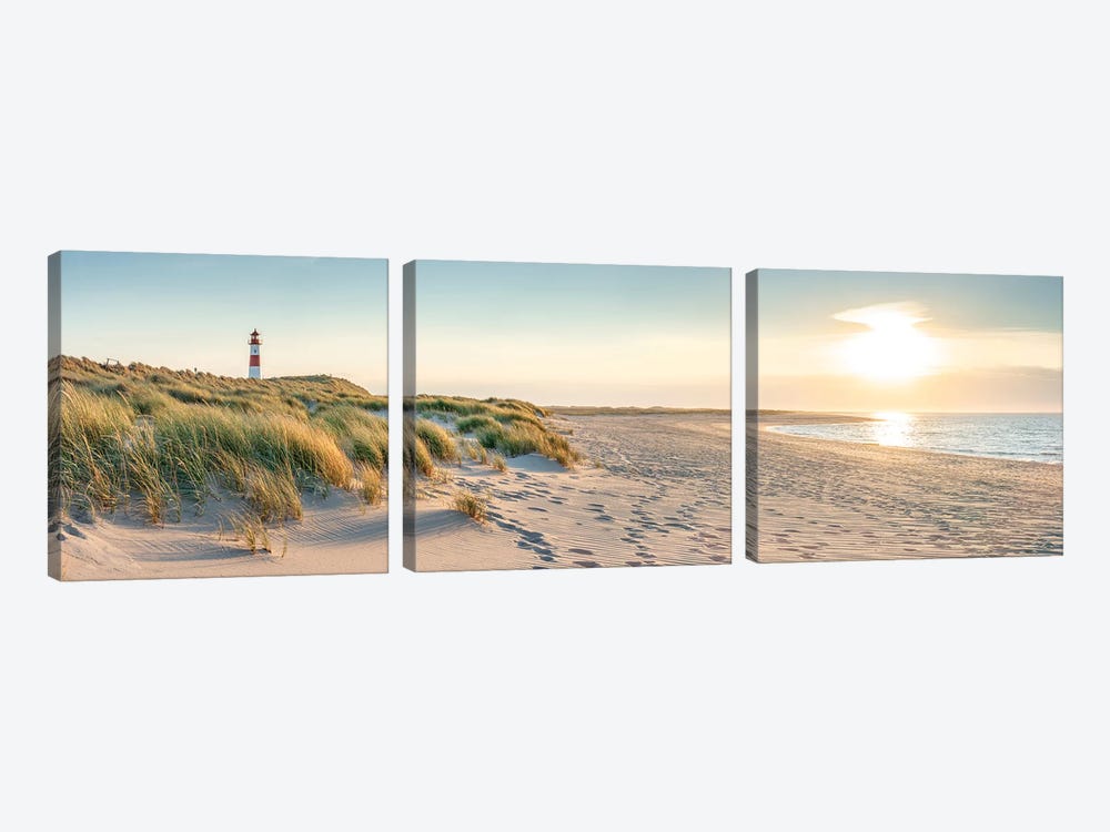 Sunset Panorama At The Dune Beach, Sylt, Schleswig-Holstein, Germany by Jan Becke 3-piece Canvas Art