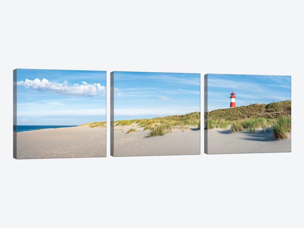 Panoramic View Of A Beach With Lighthouse, Sylt, Schleswig-Holstein, Germany by Jan Becke 3-piece Canvas Wall Art