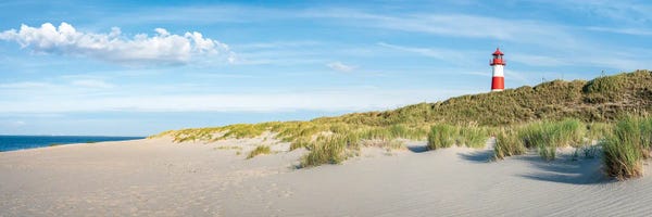 Lighthouses: Panoramic View Of A Beach With Lighthouse, Sylt, Schleswig-Holstein, Germany by Jan Becke