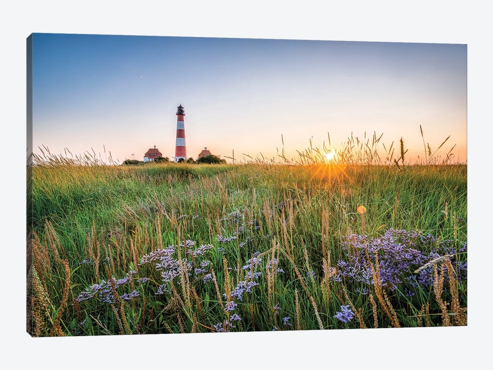 Westerheversand Lighthouse At Sunset, Westerhever, Eiderstedt, Schleswig-Holstein, Germany by Jan Becke 1-piece Canvas Print