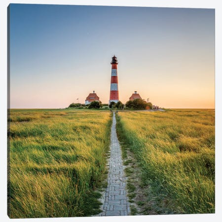 Sunset At The Westerheversand Lighthouse, Schleswig-Holstein, Germany Canvas Print #JNB380} by Jan Becke Canvas Wall Art