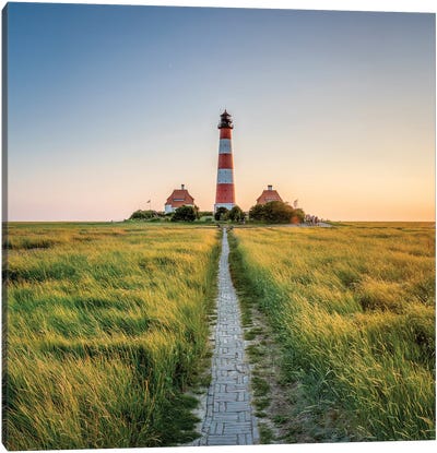 Sunset At The Westerheversand Lighthouse, Schleswig-Holstein, Germany Canvas Art Print