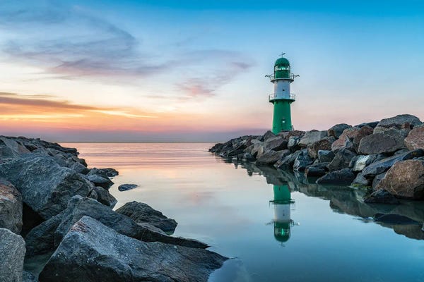 Germany: Lighthouse Westmole At Sunset, Warnemünde, Mecklenburg-Vorpommern, Germany by Jan Becke