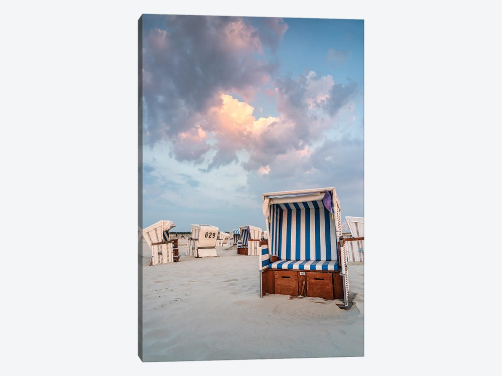 Beach Chair At The North Sea Coast Near Sankt Peter-Ording, Schleswig-Holstein, Germany by Jan Becke 1-piece Canvas Art Print