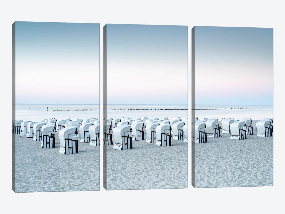 Beach Chairs At The Baltic Coast On The Island Of Rügen by Jan Becke 3-piece Canvas Art Print