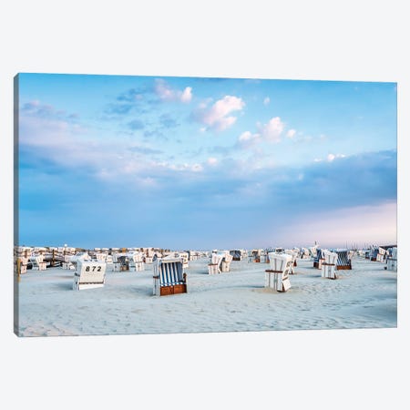 Traditional Beach Chairs At The North Sea Near Sankt Peter-Ording, Schleswig Holstein, Germany Canvas Print #JNB412} by Jan Becke Canvas Wall Art