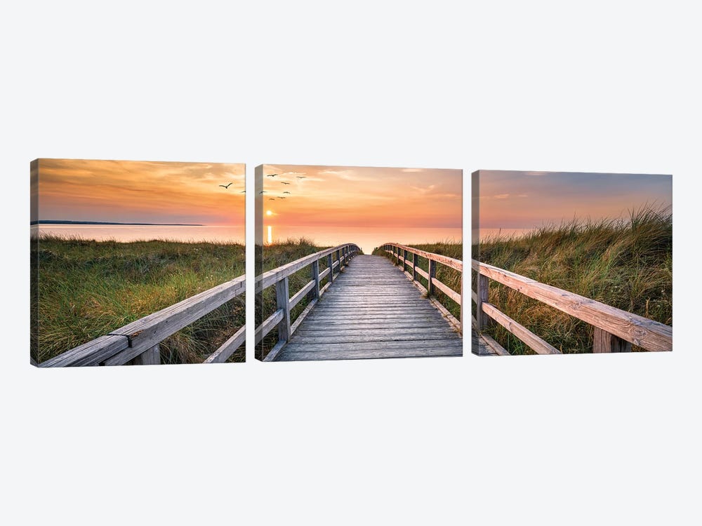 Sunset At The Dune Beach, North Sea Coast, Germany by Jan Becke 3-piece Canvas Wall Art