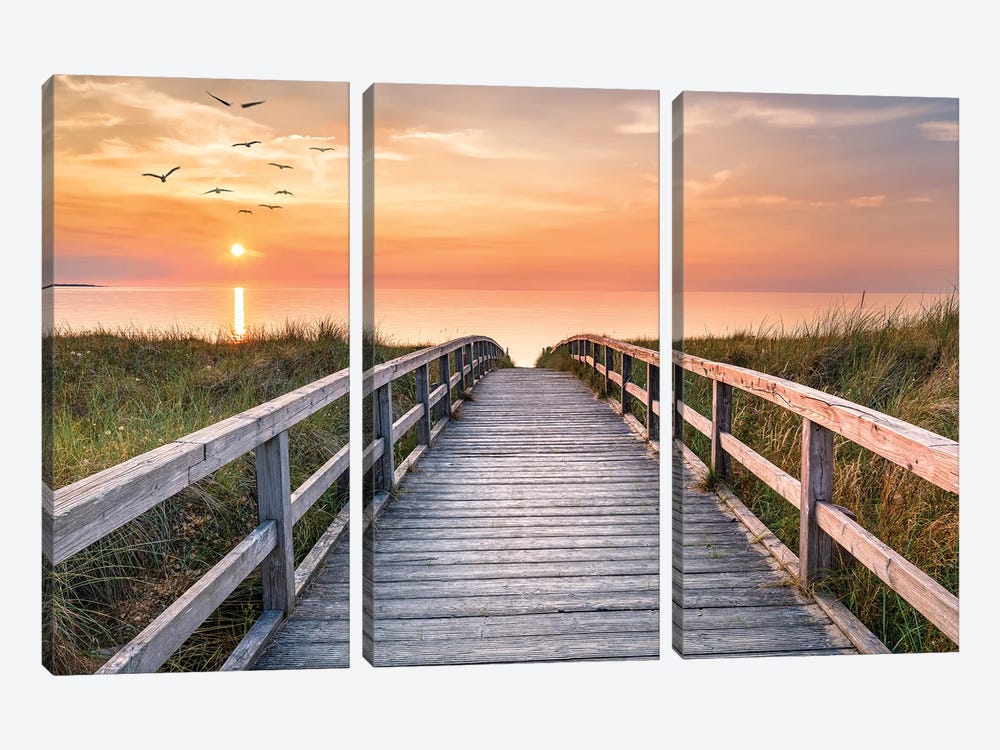 Beautiful Sunset At The Dune Beach, North Sea Coast, Germany by Jan Becke 3-piece Canvas Artwork