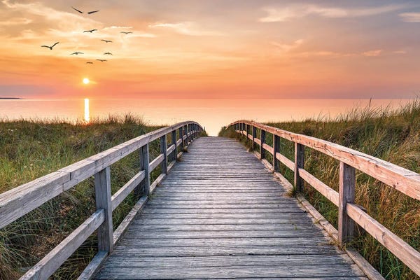 Beautiful Sunset At The Dune Beach, North Sea Coast, Germany
