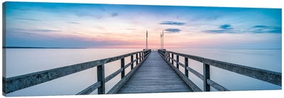 Wooden Pier Panorama At Sunset Canvas Art Print - Nautical Scenic Photography