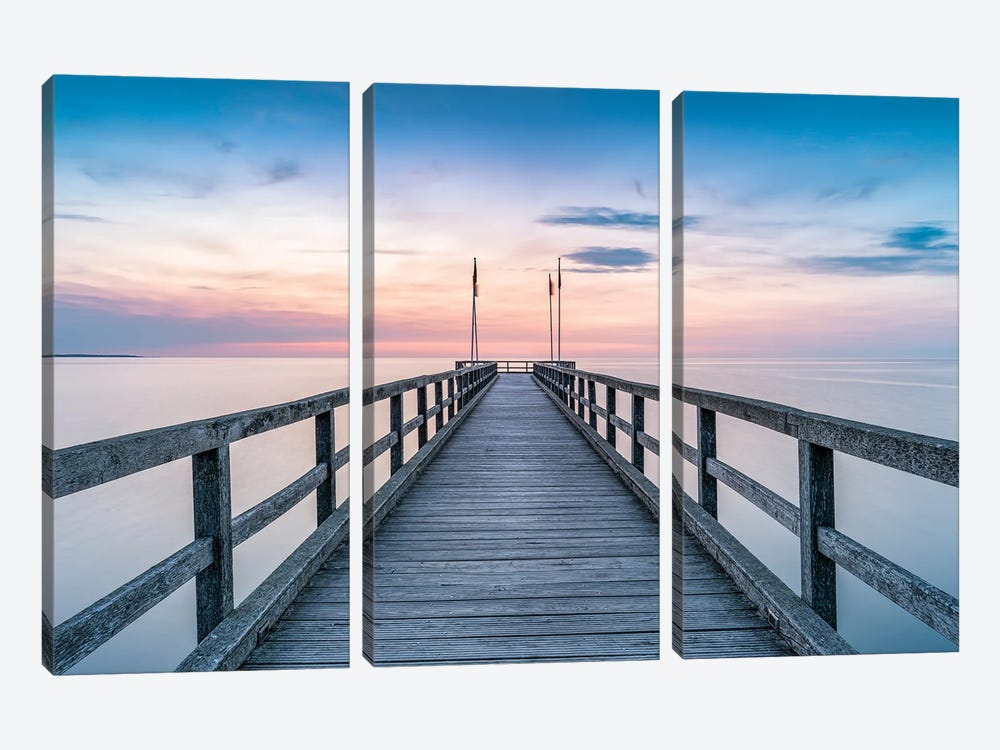 Wooden Pier At Sunset, Baltic Coast, Germany by Jan Becke 3-piece Canvas Wall Art