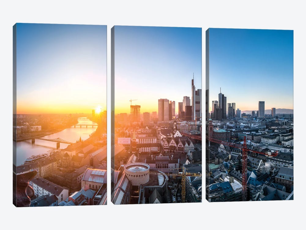 Frankfurt am Main skyline at sunset by Jan Becke 3-piece Canvas Art Print