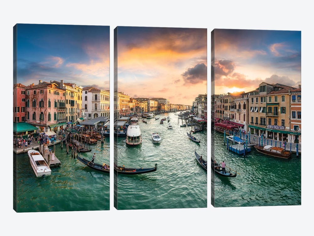 Grand Canal At Sunset by Jan Becke 3-piece Canvas Print