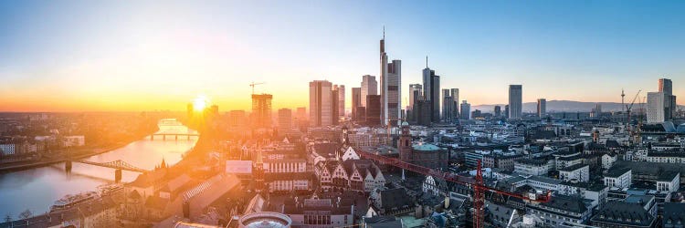 Frankfurt am Main skyline panorama at sunset