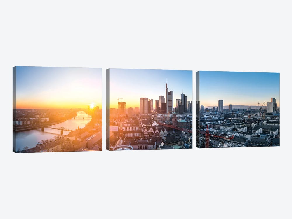 Frankfurt am Main skyline panorama at sunset by Jan Becke 3-piece Canvas Print
