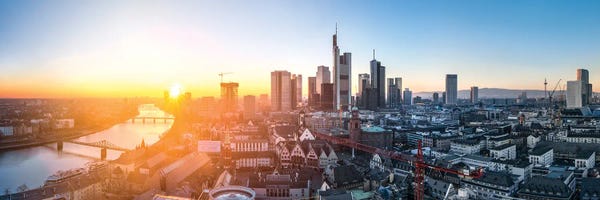 Frankfurt am Main skyline panorama at sunset