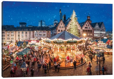 Christmas Market at the Römerberg in Frankfurt am Main Canvas Art Print - Frankfurt Art