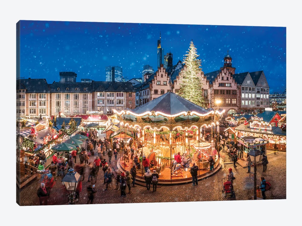 Christmas Market at the Römerberg in Frankfurt am Main by Jan Becke 1-piece Canvas Art Print