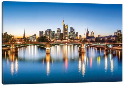 Frankfurt am Main skyline with Ignatz-Bubis-Brücke, Hesse, Germany Canvas Art Print - Frankfurt