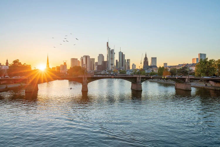 Frankfurt am Main skyline at sunset, Hesse, Germany