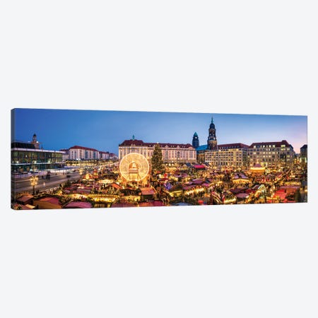 Panoramic view of the Striezelmarkt Christmas Market in Dresden, Saxony, Germany Canvas Print #JNB439} by Jan Becke Canvas Art
