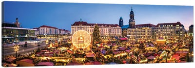 Panoramic view of the Striezelmarkt Christmas Market in Dresden, Saxony, Germany Canvas Art Print - Dresden