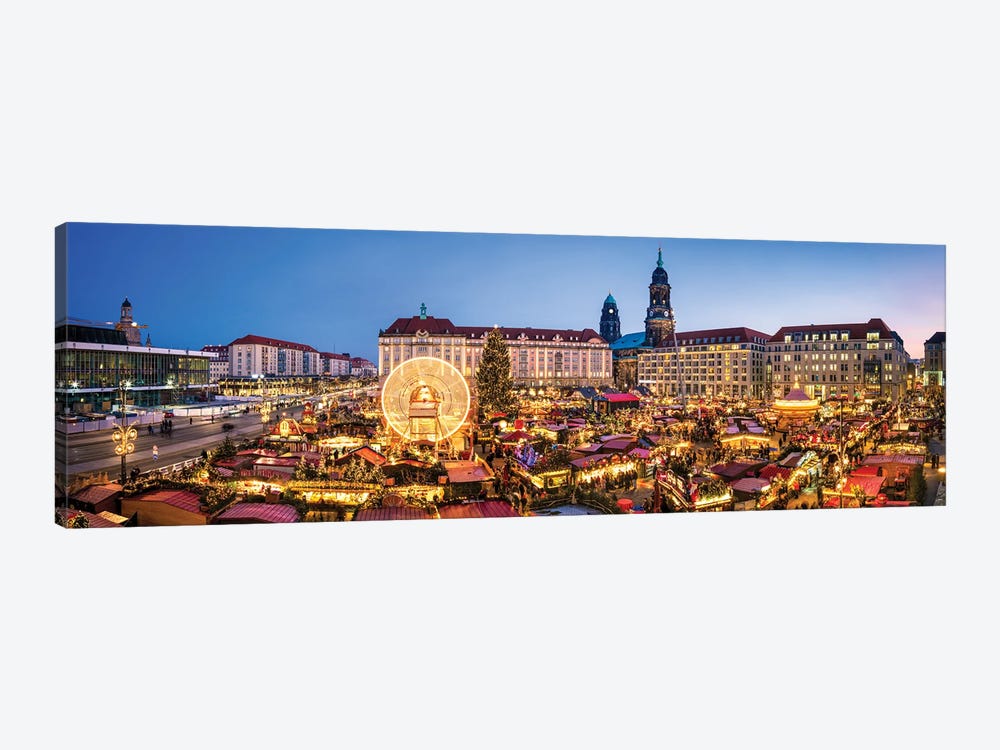 Panoramic view of the Striezelmarkt Christmas Market in Dresden, Saxony, Germany by Jan Becke 1-piece Canvas Art